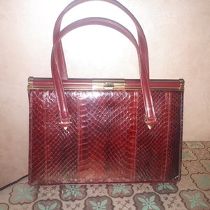 Vintage burgunderfarbene Reptil-Handtasche, 1950er Jahre