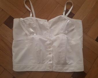 Vintage Bra 50s, White Cotton Bustier, French Burlesque, Lingerie Set of 2