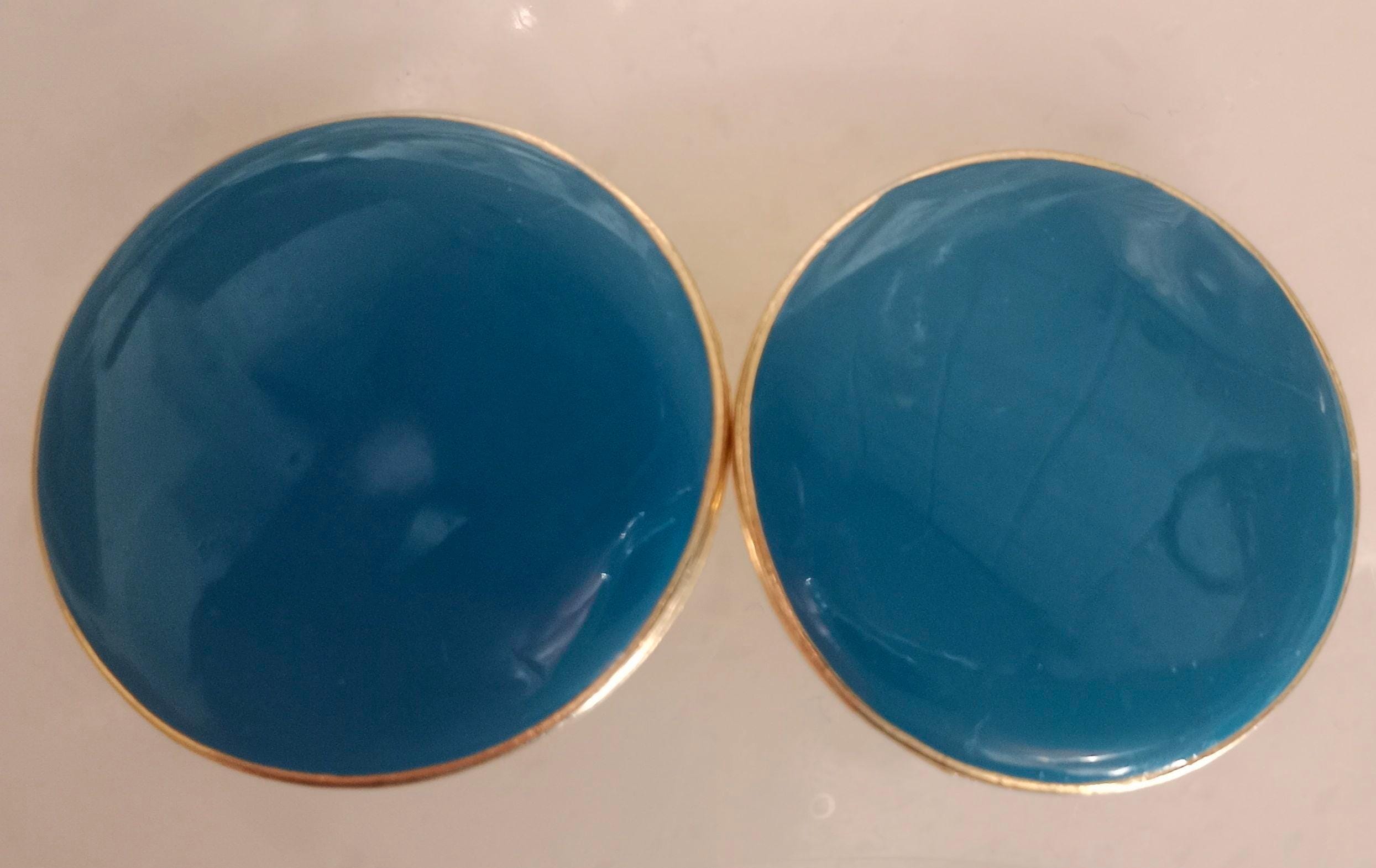 Boucles D'oreilles Clips Vintage Années 70 - Métal Doré Et émail Bleu Marine