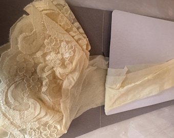 Vintage Stockings with Lace, Rare yellow wedding stockings