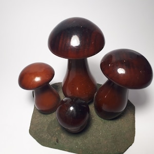 Vintage Carved Wooden Mushroom Figurine: USSR Home Decor