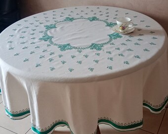 Vintage Round Tablecloth 172 cm diameter with Embroidery