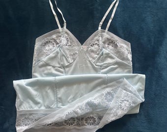 Vintage Blue Slip Dress: 60s Boudoir Lingerie, Size Medium