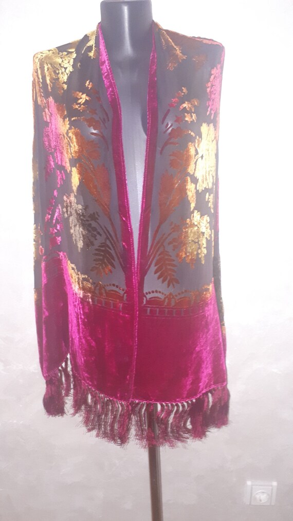 Sciarpa Sartoriale Velluto E Seta Double Face Viola Con Frange - Foto 3