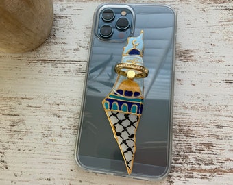 Palestine Map Jerusalem Aqsa Phone Ring Stand Holder | 5" Phone Ring Holder | Phone Finger Grip | Loop Finger Ring Stand | Gold or Silver