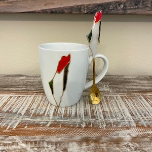 Palestine Map Mug with optional Spoon | 12Oz Mug (4.3&quot; Height) | Palestinian Decoration Art | Palestinian Home| Home Welcoming Gift