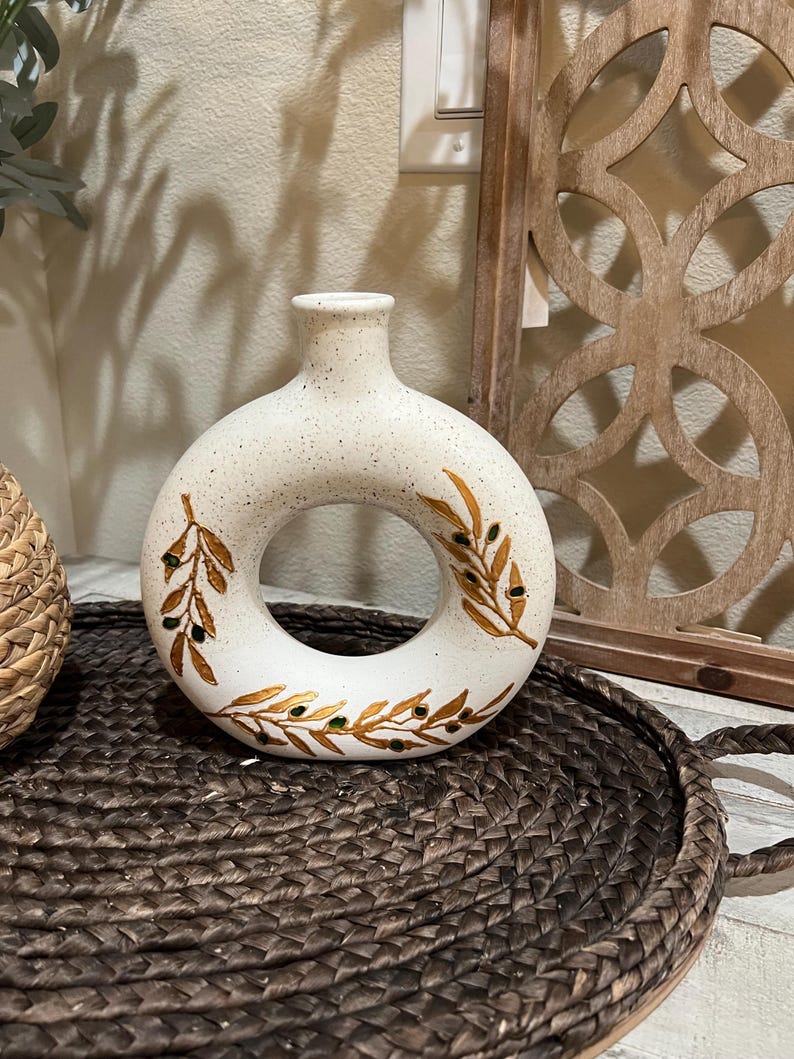 Palestine vase hand painted with olive vines| Palestinian Decoration Art | Palestinian Home| Home Welcoming Gift