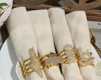 Palestine Napkin Rings | White/Gold and white | Set of 4 |Palestine Decor