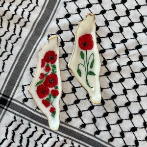 Palestine Map Trinket dish | with Hand painting the most famous flower in Palestine |Palestinian Decoration Art