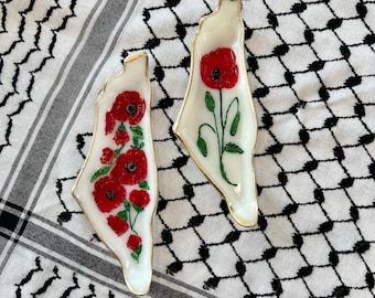 Palestine Map Trinket dish | with Hand painting the most famous flower in Palestine |Palestinian Decoration Art
