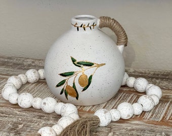 Palestine vase hand painted with olive vines| Palestinian Decoration Art | Palestinian Home| Home Welcoming Gift