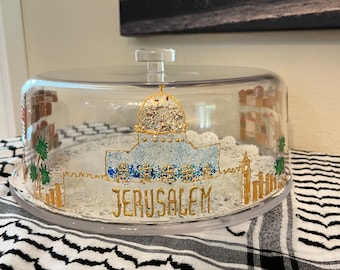 New Design: Jerusalem hand painted Tray with Lid | Ramadan and Eid Decoration | Gold Finishing