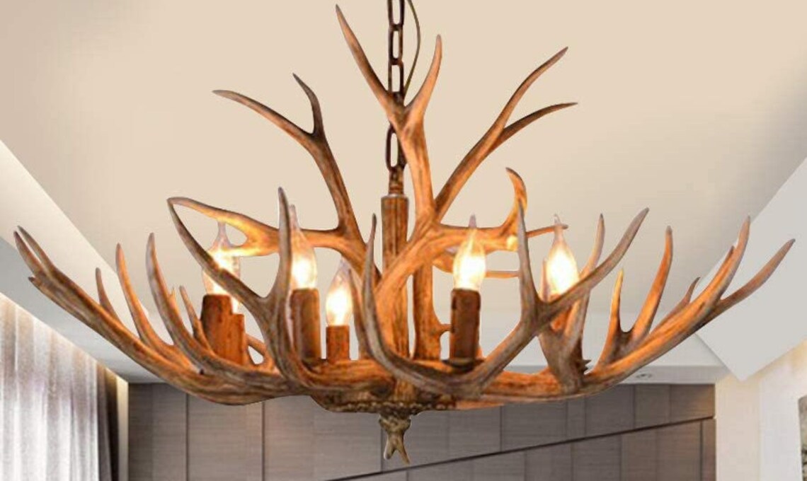 Deer antler chandelier deer horns light fixture Resin Antler Etsy