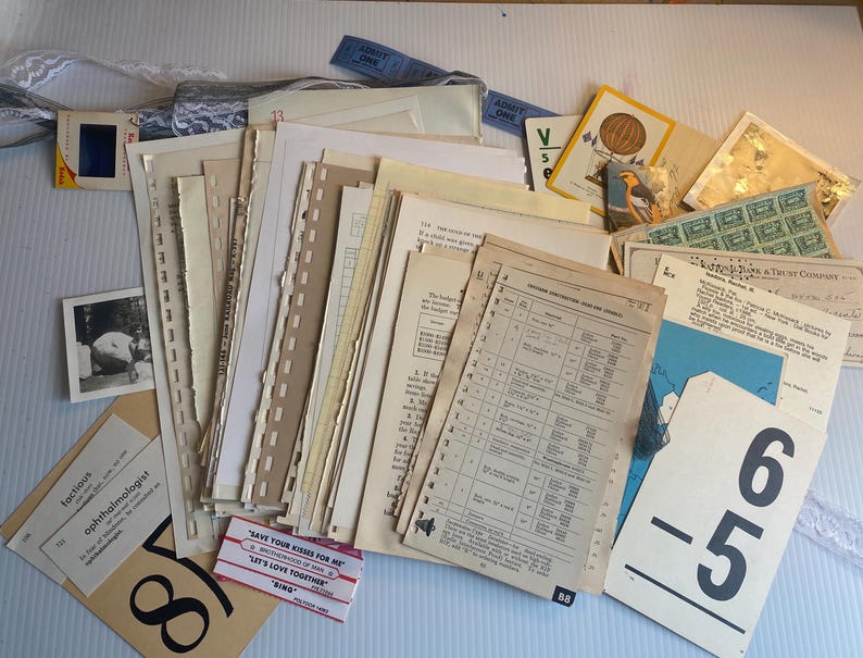 Unique Vintage Paper Pack - Book Pages PLUS Authentic Ephemera for Junk ...