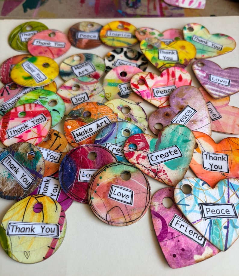 Whimsical Word Tags – Mixed Media Dangles, Gift Tags, Round or Heart ...