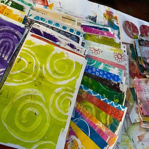 Fun & Colorful Variety Painted Scrap Paper set - altered junk journal collage mixed media paper