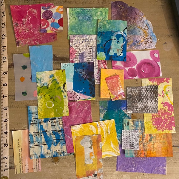 Mini Painted Scrap Pack - Colorful painted Scrap Paper set - altered junk journal paper