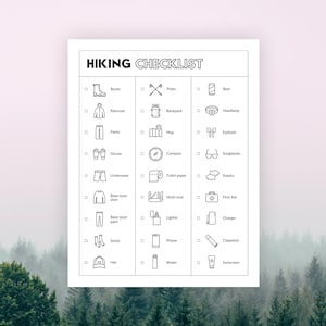 Checklist Hiking / EDITABLE Canva Template / Printable Hiking Checklist / Backpacking packing list / 8.5 x 11 in