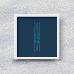 Skis print - dark blue / Digital Instant download / Ski artwork / Downhill skiing / Cabin decor / 5x5 / 8x8 / 10x10 / 12x12