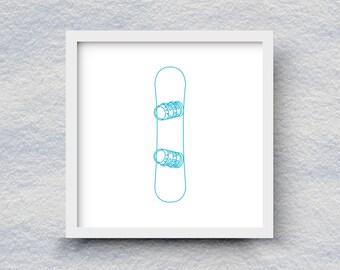 Snowboard print - white / Digital Instant download / Snowboard artwork / Snowboarding / Cabin decor / 5x5 / 8x8 / 10x10 / 12x12