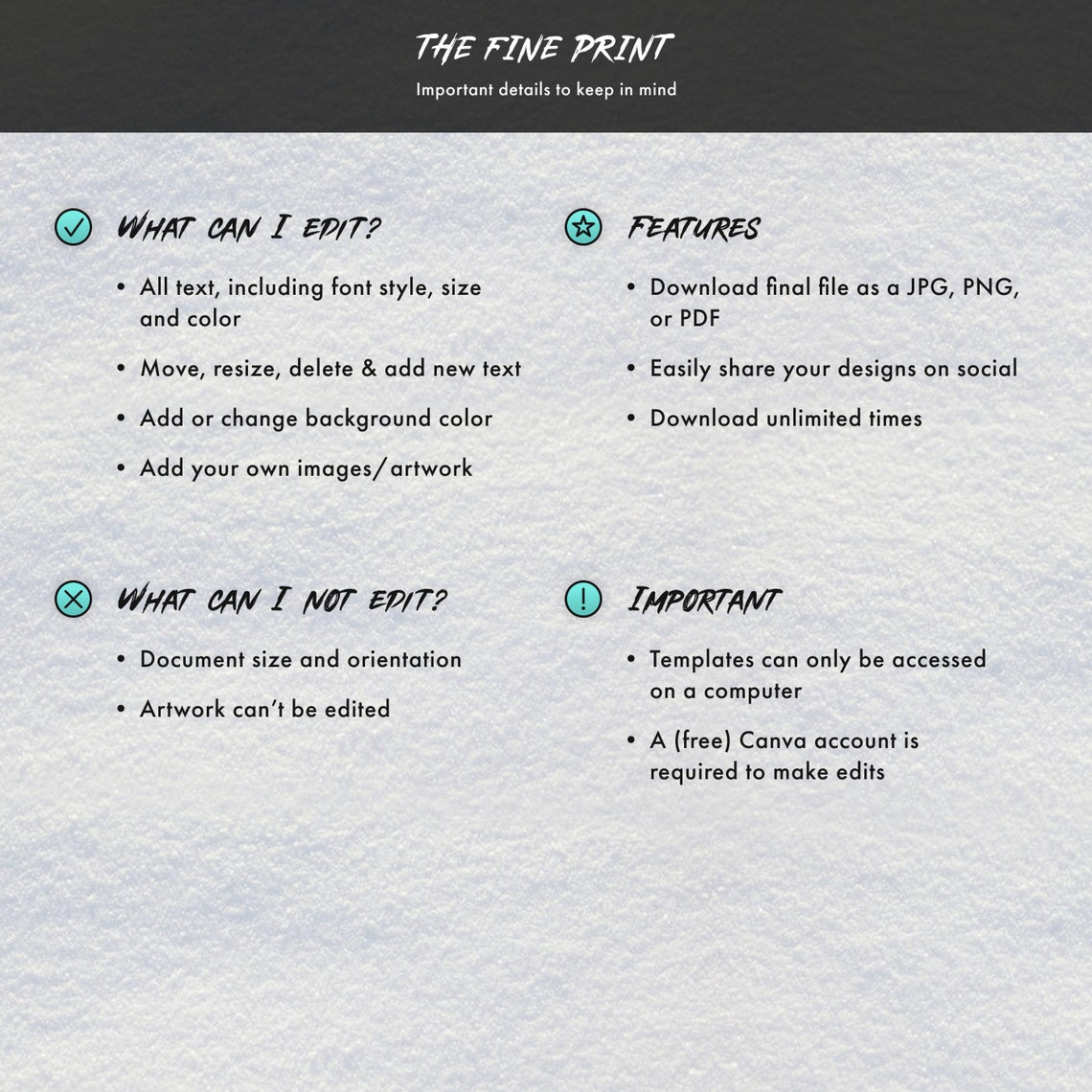 Checklist Snowboarding / EDITABLE Canva Template / Printable Snowboard