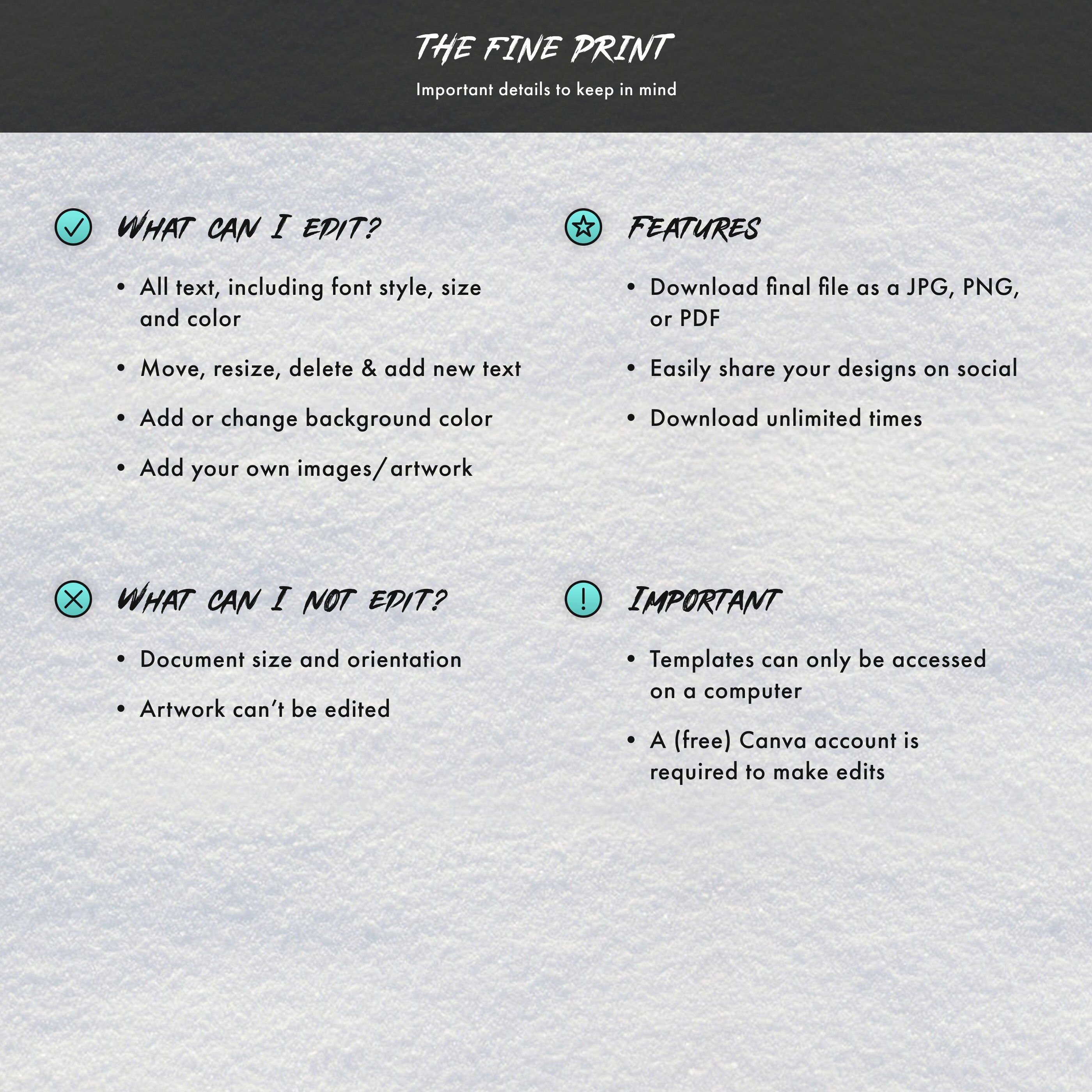 Checklist Snowboarding / EDITABLE Canva Template / Printable Snowboard