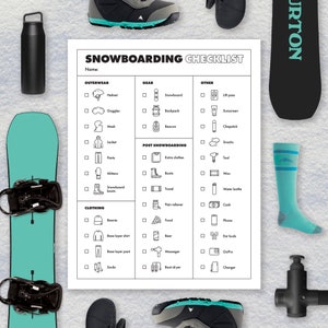 Checklist snowboarding / Printable snowboard checklist / Instant digital download / Snowboard packing list / Snowboarding gear