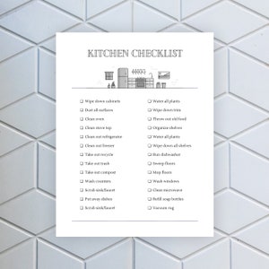 Kitchen Cleaning Checklist Minimal B&W / EDITABLE Canva template / Printable Deep Cleaning List / Instant Digital Download / 8.5 x 11 in