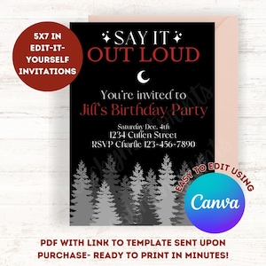 Editable Twilight Moon Vampire Birthday Party Invitation Black and Red
