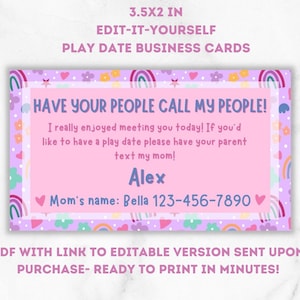 Editable Kids Play Date Business Cards Contact Card