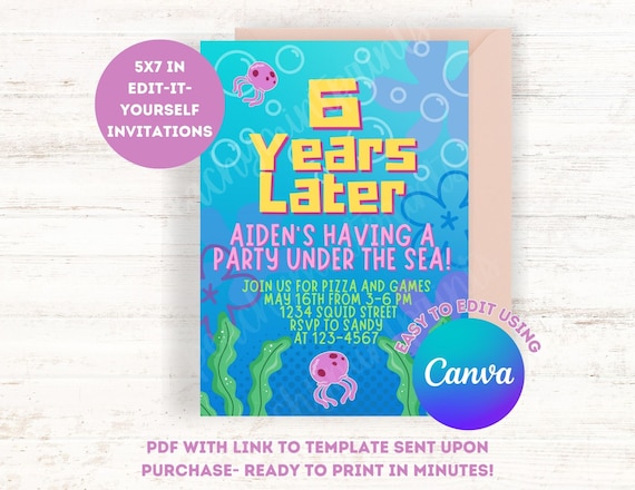 Editable Under the Sea Birthday Party Invitation Colorful SpongeBob