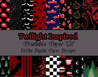 Twilight Inspired Digital Paper Set 12x12in Printable Scrapbook Journal Decoupage Paper 16 sheets