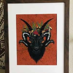 Mushroom Floral Black Goat Art Print 8x10