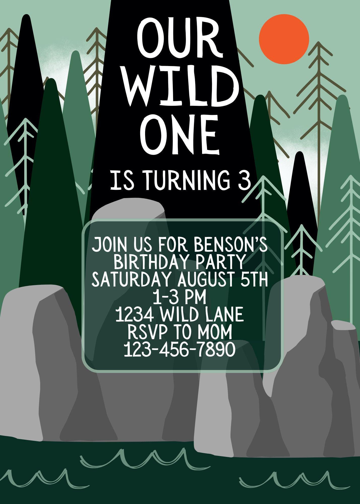 Forest Rave Invite Editable Wild Forest Birthday Party Invitation Colorful Robot Inspired ...