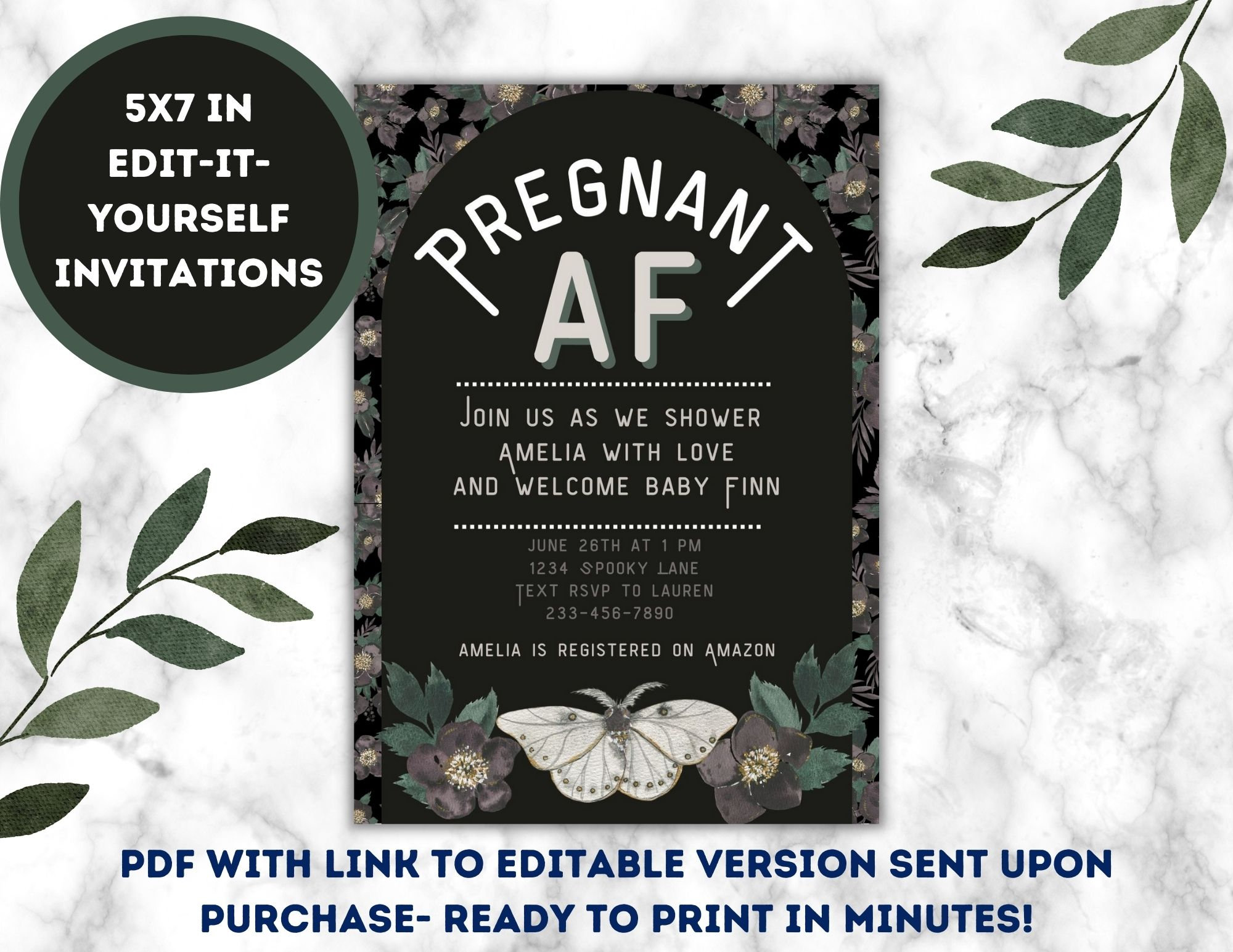 Editable Gothic Funny Baby Shower Invitation Pregnant AF - Etsy Editable Gothic Funny Baby Shower Invitation Pregnant AF - Etsy