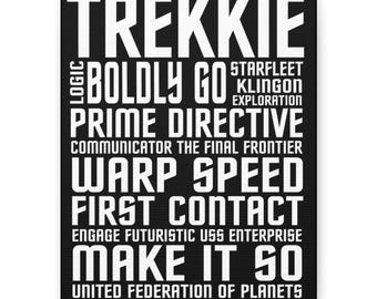 Chmura słów Trekkie na płótnie matowym – różne rozmiary – futurystyczny wystrój sypialni science fiction – prezent dla gracza