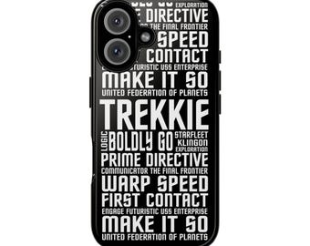 Etui na telefon z chmurą słów TTrekkie – Boldly Go Prime Directive – Futurystyczny prezent science fiction – Spraw, by było tak szybko jak w Warp Speed, etui na Galaxy i iPhone'a