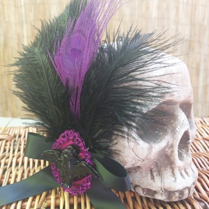 Haunted Mansion Feather Hair Clip w Stanchion, Bat, Peacock feather . Disney Fan, Gothic, Gargoyle, Witchy.....