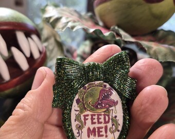 Audrey 2 Feed Me Cameo Brooch with Bow, Little Shop of Horrors, Carnivorous Plant, Man Eater ....