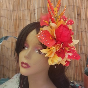 Tropical Hair Flower, Tiki Paradise Island Flower for Hair with Sparkles, Swarovski Crystals, Pinup Hair Flower, Tiki Oasis, Hula Girl...