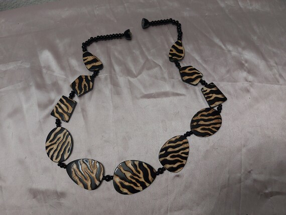 Long Zebra Necklace, Vintage Statement Yak Bones … - image 1