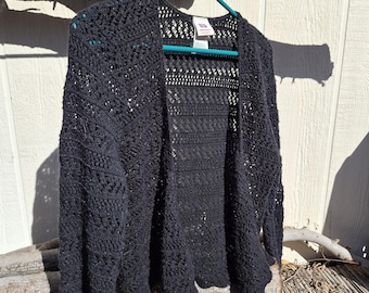 Vintage Black Crochet Tie Front Cardigan from Faded Glory, Gothic Witch