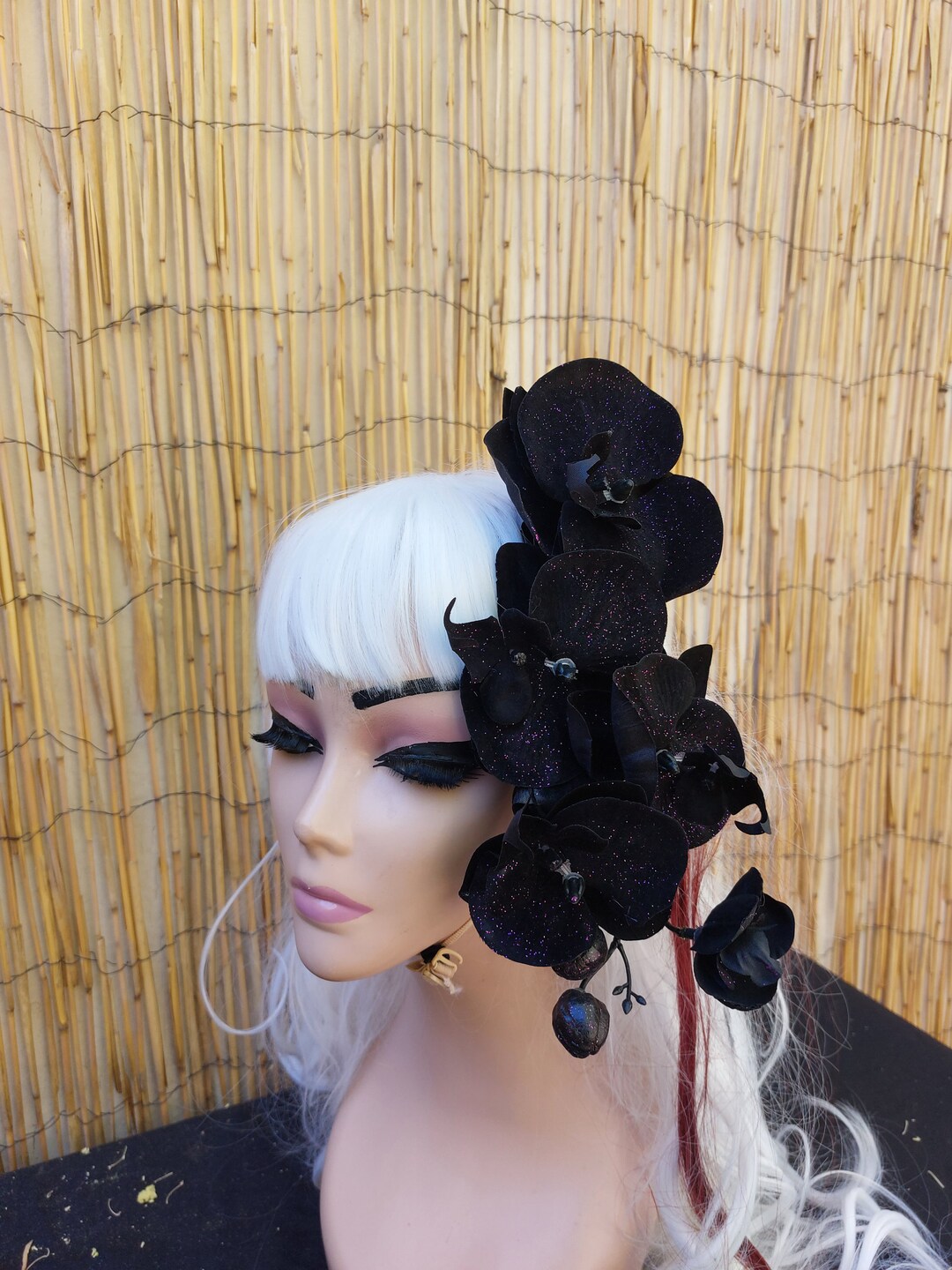 Black Flowers Hair Ornament Clip On Tropical Velvet Orchids Etsy