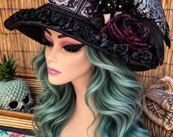 Gothic Witch Hat with Owl, for Halloween Samhain Ritual,  Spooky Season, Witchcraft, Gothic....