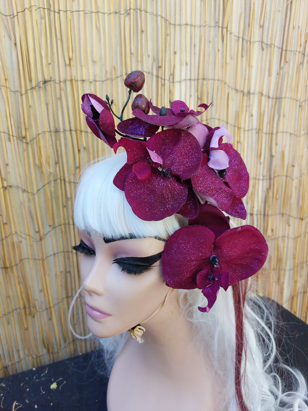 Purple Flowers Hair Ornament Clip On Tropical Velvet Orchids Etsy