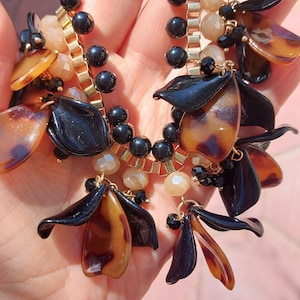 Vintage Statement Necklace with Drops Beads and Charms, Bib, Glam Necklace, Glamour, Diva, Chic.......