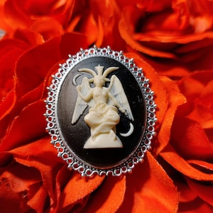 Baphomet Cameo Ring, Adjustable, Silver Setting, Satanic, Ritual, Altar , Temple, Witchcraft.....
