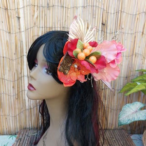 Tropical Flower Hair Clip w Tiki Head, Hula Girl Pinup Hair Flower, Tiki Oasis, Aloha From Hawaii, Mele Kalikimaka, Island Holidays,,,,