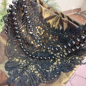 Victorian Steampunk Crossbody Bag, Shoulder Tote, Metallic Bronze Antique Gold w Black Lace, Edwardian, Dickens, Gothic....