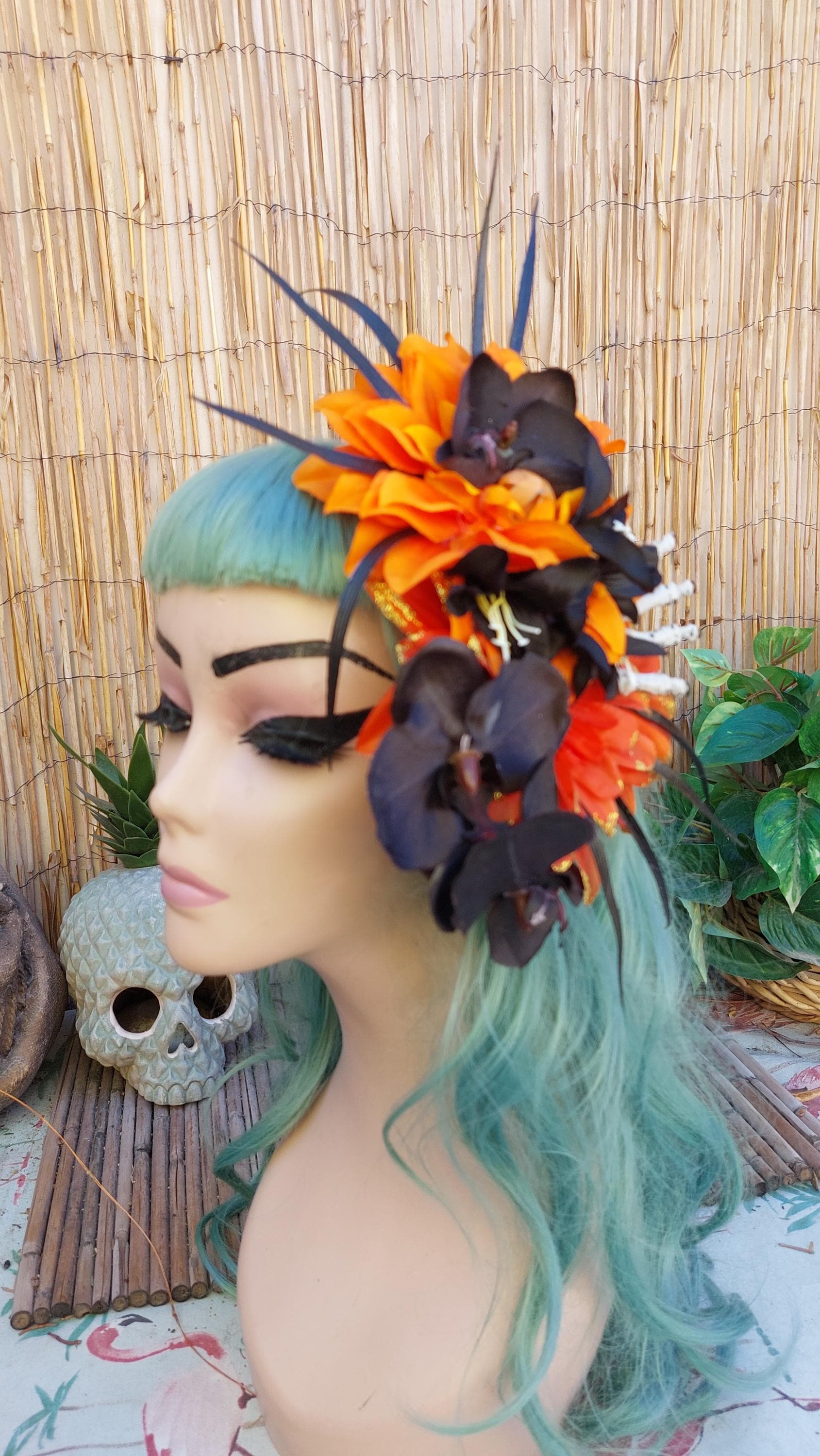 Teal & Gold Poinsettia Hair Flower Fascinator Clip Holiday  display picture 2